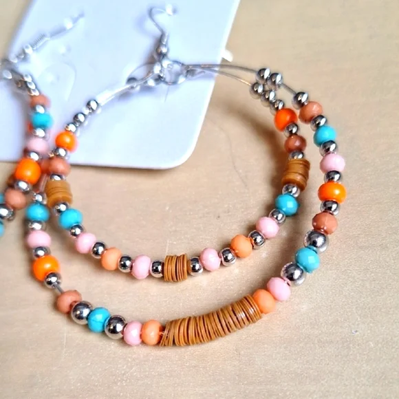 3 For $15 Colorful Beaded Hoop Earrings - Picture 4 of 4